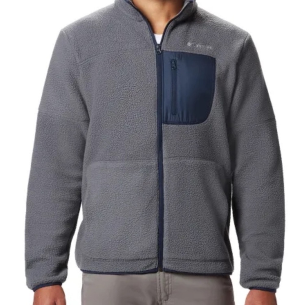 *Columbia Gray Rugged Ridge Sherpa Fleece Long Sleeve Zip Up Medium Jacket #IH